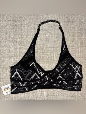 Free People NWT Intimately Bra Small Black Boho Floral Festival Halter Top Crop